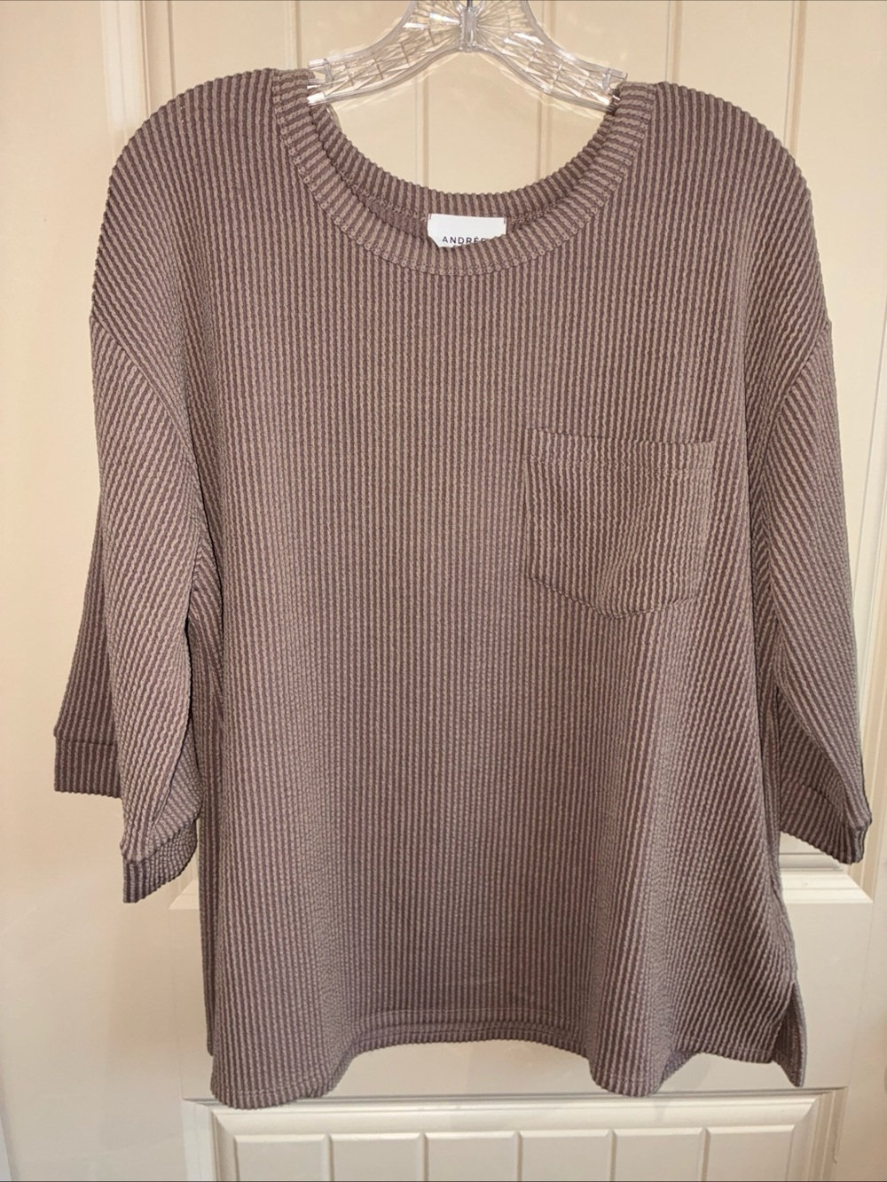 ANDREE BY UNIT Ribbed Taupe Brown Pocket Top